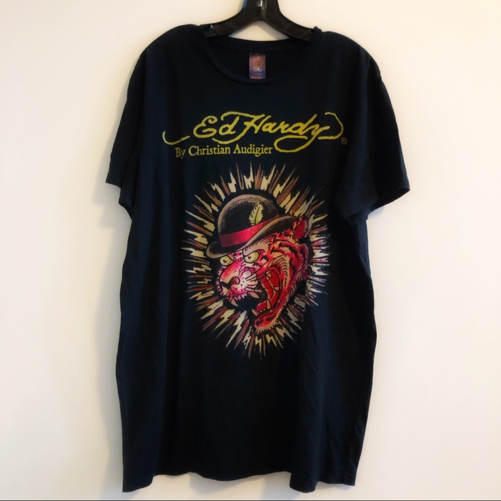 ED HARDY Brown Tiger in Hat t-shirt